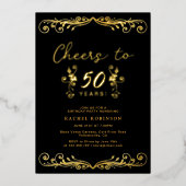 Elegant Black and Gold 50TH Birthday Party Folieneinladung (Vorderseite)