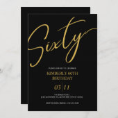Elegant Black and Gold 60th Birthday Party Einladung (Vorne/Hinten)