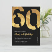 Elegant black and gold 60th Birthday Party Einladung (Stehend Vorderseite)