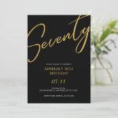 Elegant Black and Gold 70th Birthday Party Einladung (Stehend Vorderseite)