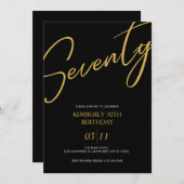 Elegant Black and Gold 70th Birthday Party Einladung (Vorne/Hinten)