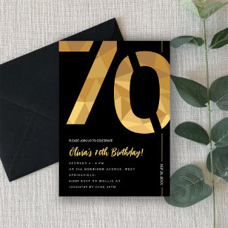 Elegant black and gold 70th Birthday Party Einladung