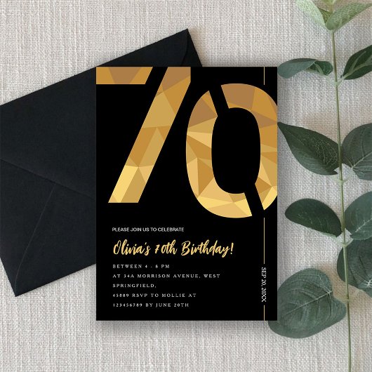 Elegant black and gold 70th Birthday Party Einladung