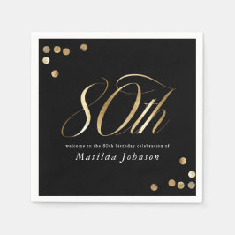Elegant Black and Gold 80th Birthday Party Serviette