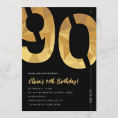 Elegant black and gold 90th Birthday Party Einladung (Vorderseite)
