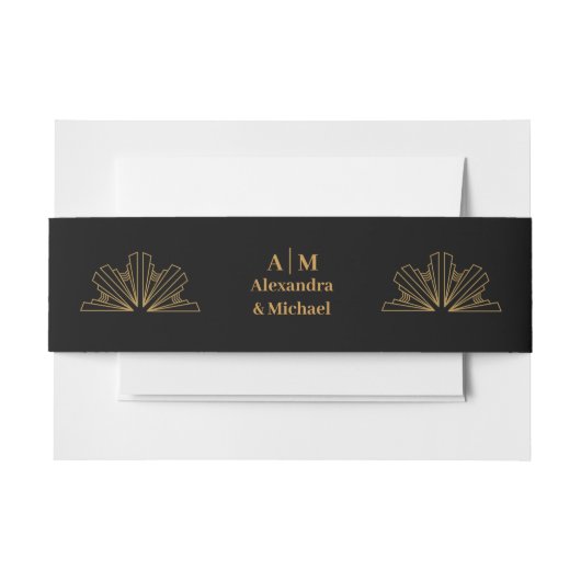 Elegant Black and Gold Art Deco Wedding Einladungsbanderole (Vorderseite Beispiel)