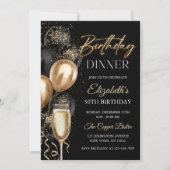 Elegant Black and Gold Balloons Birthday Dinner Einladung (Vorderseite)