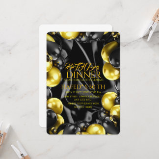 Elegant Black and Gold Birthday Dinner Invitation Einladung