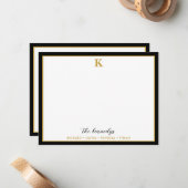 Elegant Black And Gold Border Family Name Monogram Mitteilungskarte (Vorderseite/Rückseite Beispiel)