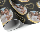 Elegant Black and Gold Couple Photo Initials  Geschenkpapier (Rolleneckpunkt)