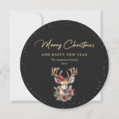 Elegant Black and Gold Deer Frohe Weihnachten (Vorderseite)