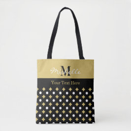Elegant Black And Gold Diamond Pattern Monogrammed Tasche