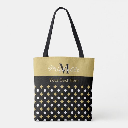 Elegant Black And Gold Diamond Pattern Monogrammed Tasche (Rückseite)