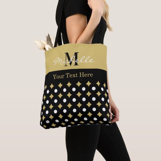 Elegant Black And Gold Diamond Pattern Monogrammed Tasche (Von Nahem)