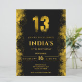 Elegant Black and Gold Einladung zum 13. Geburtsta (Stehend Vorderseite)