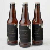 Elegant Black And Gold Floral Greenery Wedding Bierflaschenetikett (Flaschen)