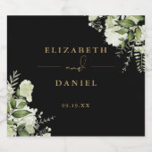 Elegant Black And Gold Floral Greenery Wedding Bierflaschenetikett (Einzelnes Label)