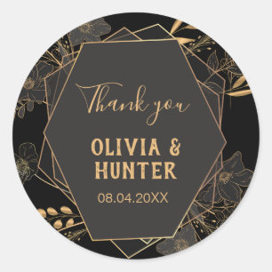 Elegant Black and Gold Floral Vielen Dank Runder Aufkleber
