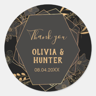 Elegant Black and Gold Floral Vielen Dank Runder Aufkleber