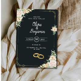 Elegant Black and Gold Floral Wedding Invitation Einladung