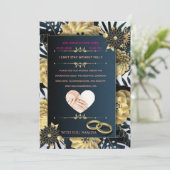 Elegant Black and Gold Floral Wedding Invitation Einladung (Stehend Vorderseite)