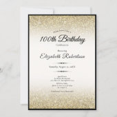 Elegant Black and Gold Glitter 100th Birthday Einladung (Vorderseite)