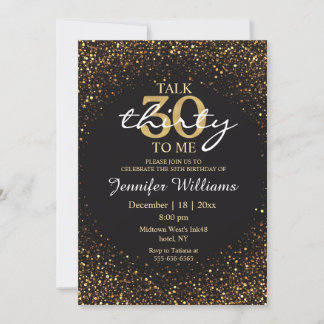 Elegant Black and Gold Glitter 30th Birthday card Mitteilungskarte