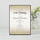 Elegant Black and Gold Glitter 60th Birthday  Einladung (Stehend Vorderseite)