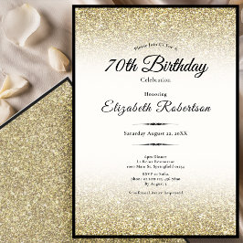 Elegant Black and Gold Glitter 70th Birthday  Einladung