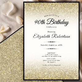 Elegant Black and Gold Glitter 90th Birthday  Einladung