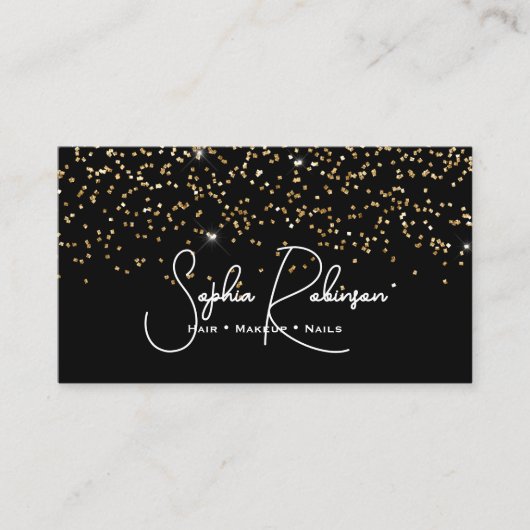 Elegant Black and Gold Glitter Salon Business Card Visitenkarte (Vorderseite)
