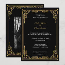 Elegant black and gold Gothic wedding Invitation