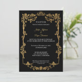 Elegant black and gold Gothic wedding Invitation Einladung (Stehend Vorderseite)