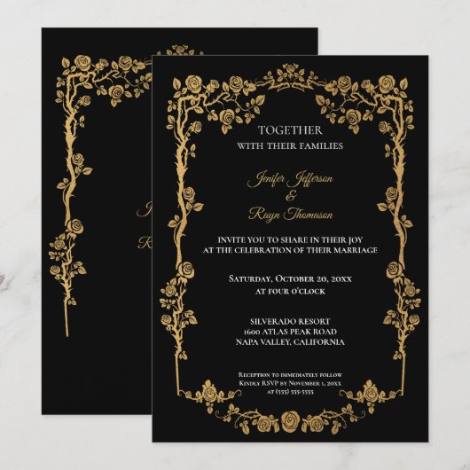 Elegant black and gold Gothic wedding Invitation Einladung (Vorne/Hinten)