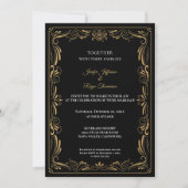 Elegant black and gold Gothic wedding Invitation Einladung (Vorderseite)