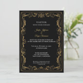 Elegant black and gold Gothic wedding Invitation Einladung (Stehend Vorderseite)