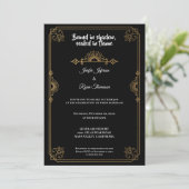 Elegant black and gold Gothic wedding Invitation Einladung (Stehend Vorderseite)