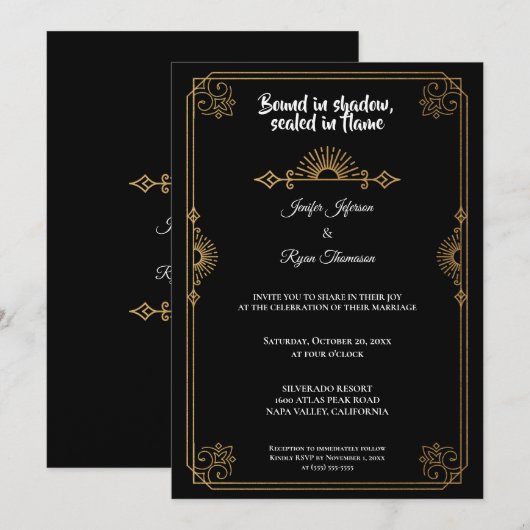 Elegant black and gold Gothic wedding Invitation Einladung (Vorne/Hinten)