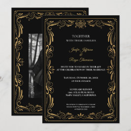 Elegant black and gold Gothic wedding Invitation Einladung