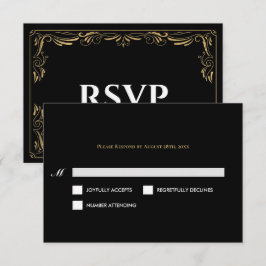 Elegant black and gold Gothic Wedding RSVP Card Karte