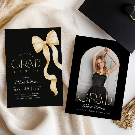 Elegant Black and Gold Graduation Invitation Einladung