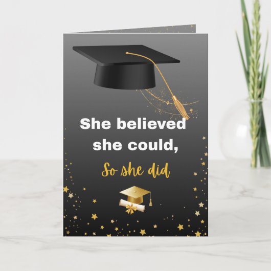 Elegant Black and Gold Graduation Karte (Vorderseite)