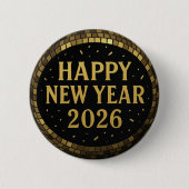 Elegant Black and gold happy New Year 2026 Button (Vorderseite)