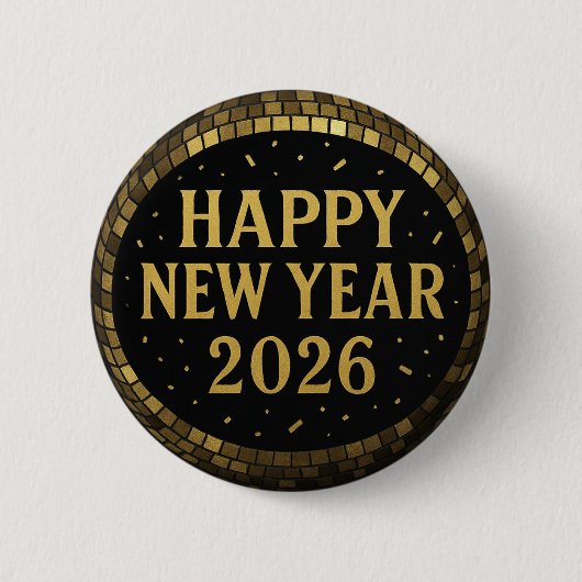 Elegant Black and gold happy New Year 2026 Button (Vorderseite)