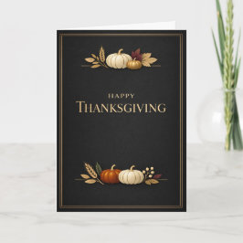 Elegant Black and Gold Happy Thanksgiving Pumpkin Karte