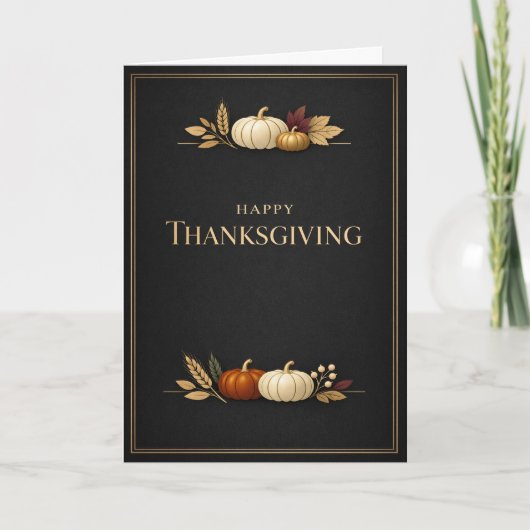 Elegant Black and Gold Happy Thanksgiving Pumpkin Karte (Vorderseite)