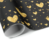 Elegant Black and Gold Hearts Valentines Day Geschenkpapier (Rolleneckpunkt)