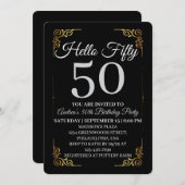 Elegant Black and Gold Hello 50th For Women Einladung (Vorne/Hinten)