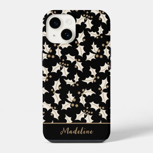 Elegant Black and Gold Holly iPhone Hülle (Rückseite)