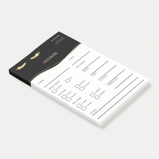 Elegant black and gold Lash Client  Post-it® Notes Post-it Klebezettel (angewinkelt)